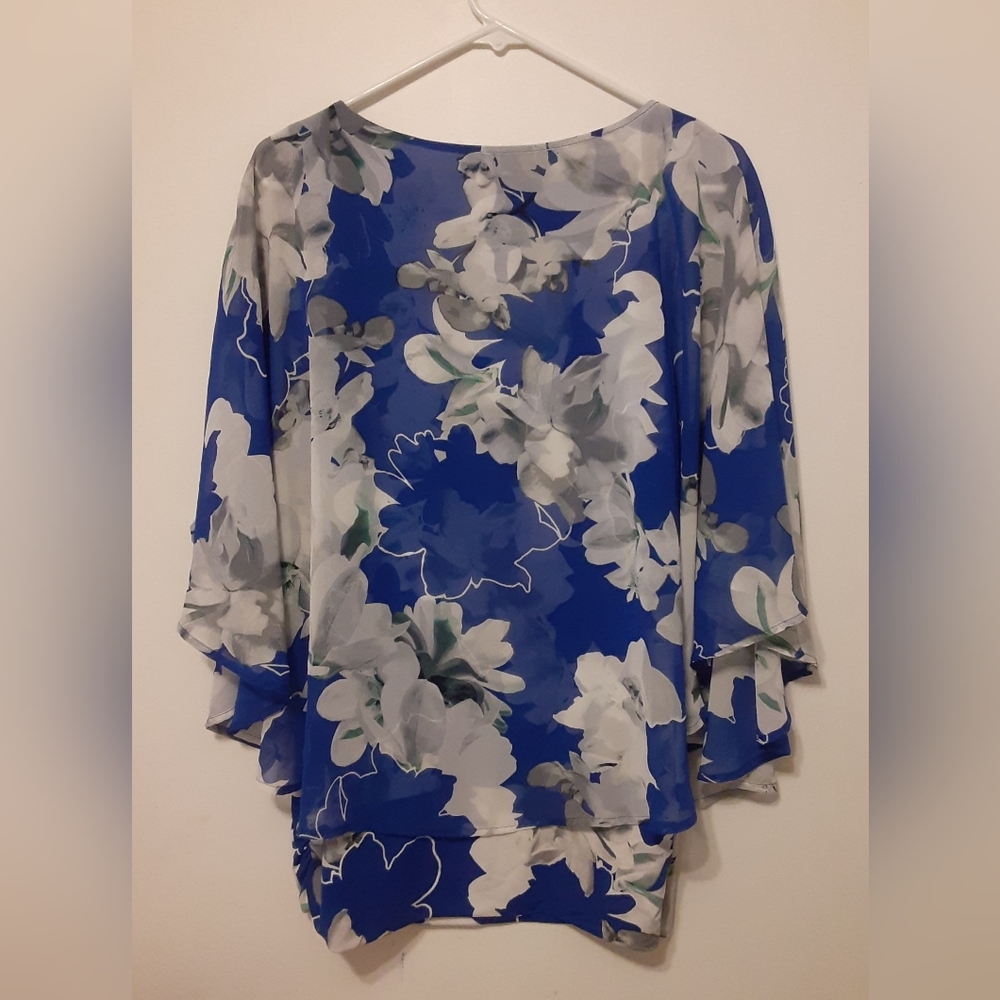 💙🌸🌼 Alfani – Large Blue Floral Chiffon Blouse 🌼🌸💙.